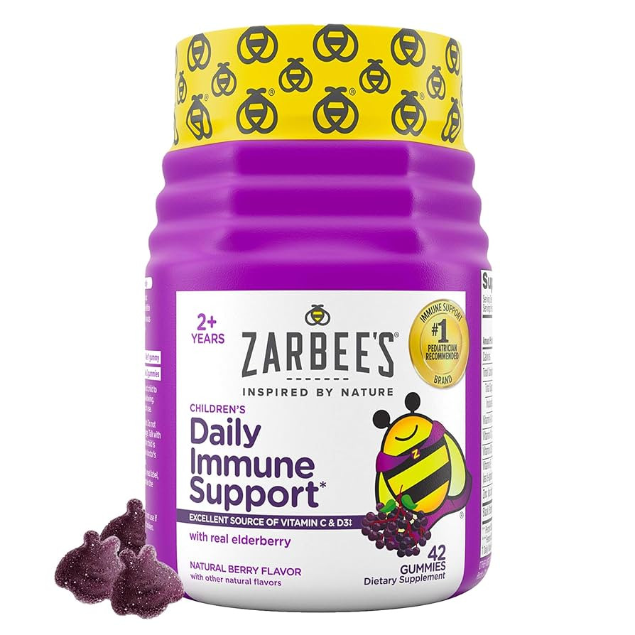 Zarbee’s Kids Elderberry Immune Support* Gummies, Daily Vitamins A C D3 E & Zinc, Real Elderber... | Amazon (US)