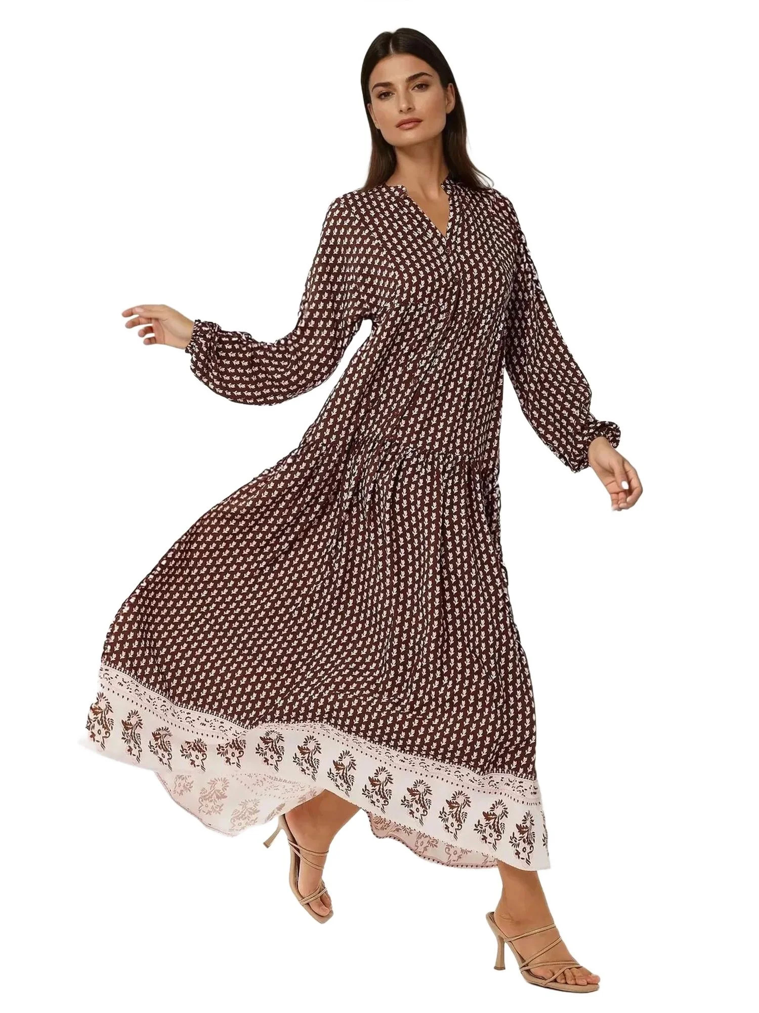 Printed V-Neck Maxi Dress | Walmart (US)