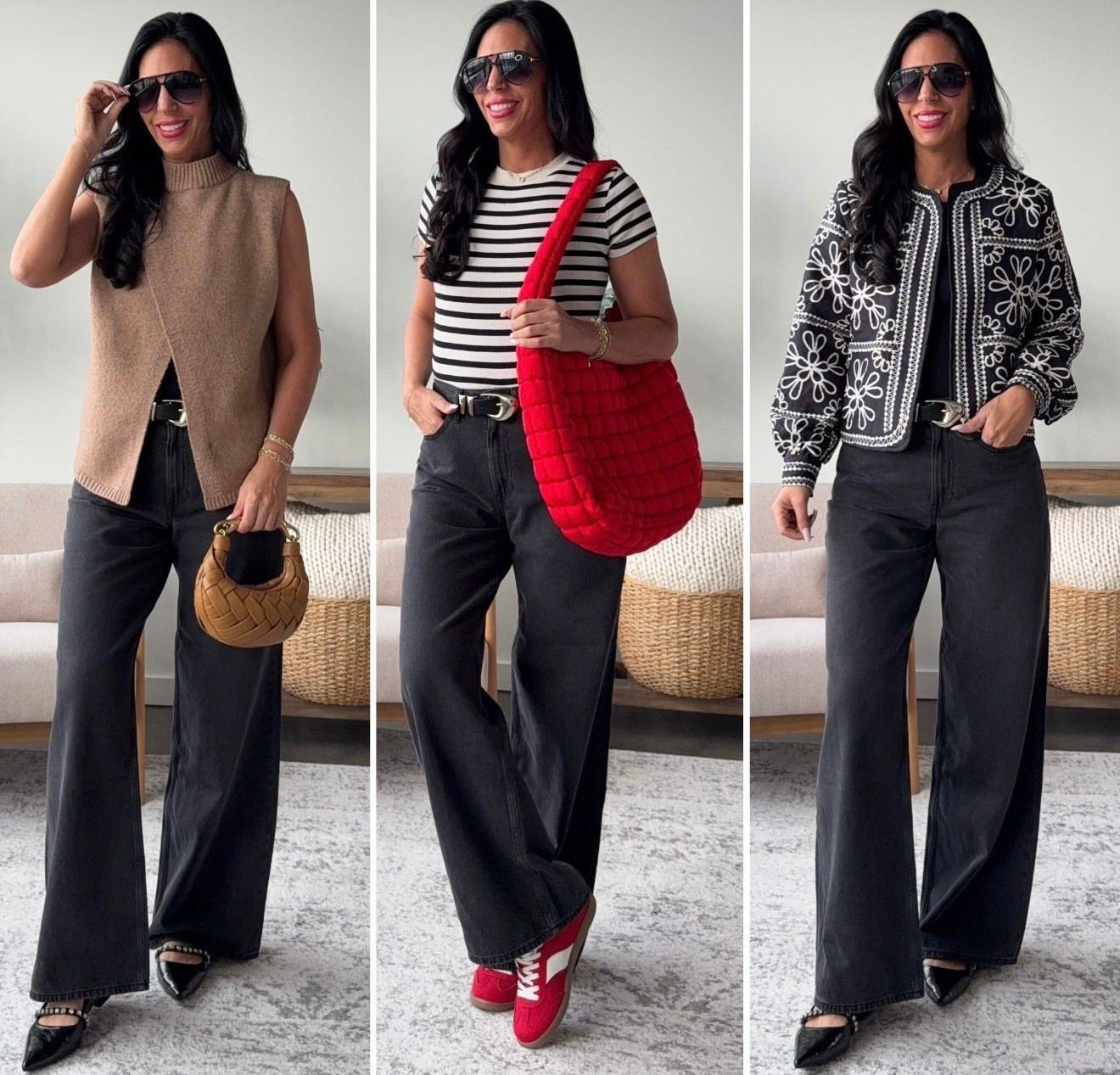 AGolde look for way less at Old Navy. I am wearing a size 2 tall and am 5’10.  They have a slight stretch to them l. 
Sweater- small 
Tee- x-small 
Quilted jacket- small 

#LTKSaleAlert #LTKU #LTKFindsUnder50