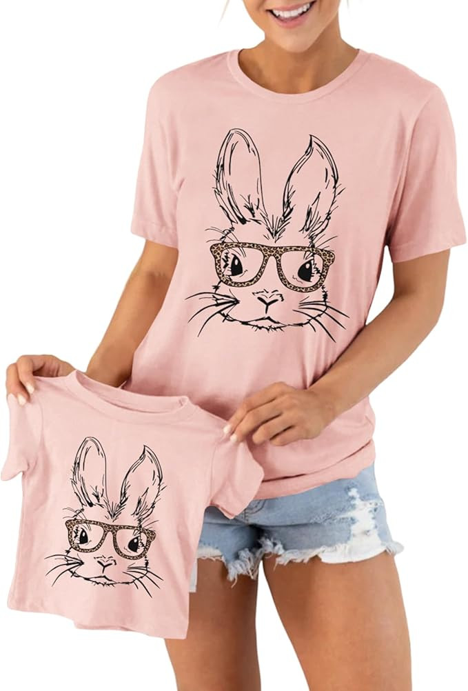 Ritatte Mommy and Me Easter Shirt Women Toddler Girl Bunny Leopard Glasses Matching Outfit Rabbit... | Amazon (US)