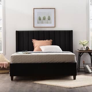 Brookside Adele Black Upholstered Full Platform Bed Frame with a Vertical Channel Tufted Wingback... | The Home Depot