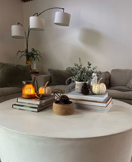 Fall decor coffee table , round coffee table styling, living room decor 🕯️ 

#LTKhome #LTKSeasonal