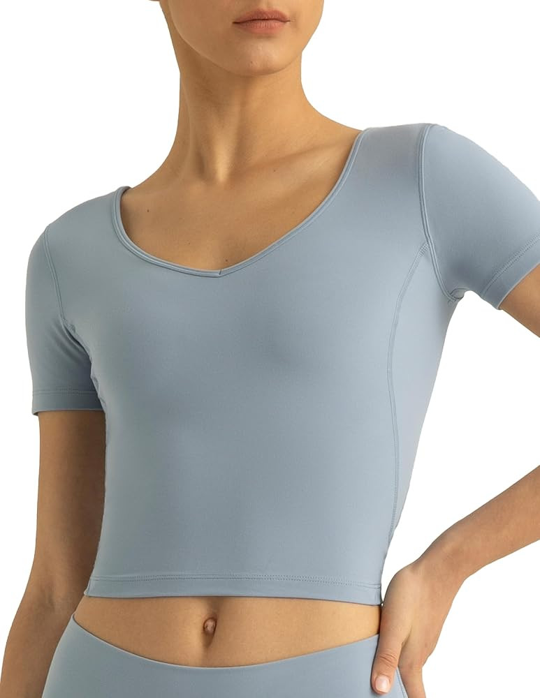 Colorfulkoala Women's Dreamlux V Neck Short Sleeve Yoga Shirts U-Back Workout Tops | Amazon (US)