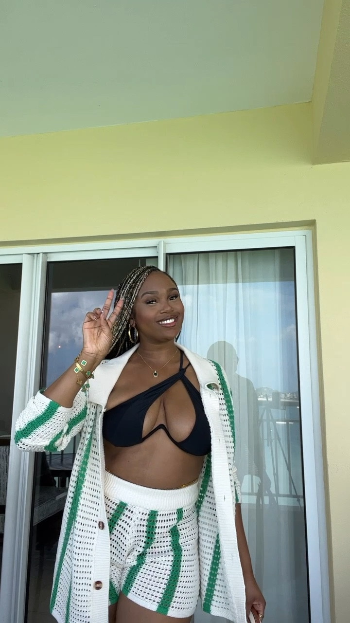 I actually wore this knit two piece as a cover up for the black bikini I purchased from Shein! I added some green and black clover bracelets for accessories and carried my Chloe Tote as a “beach bag”. This outfit is perfect for warm weather, vacation vibes! 

#LTKtravel #LTKswim #LTKSeasonal