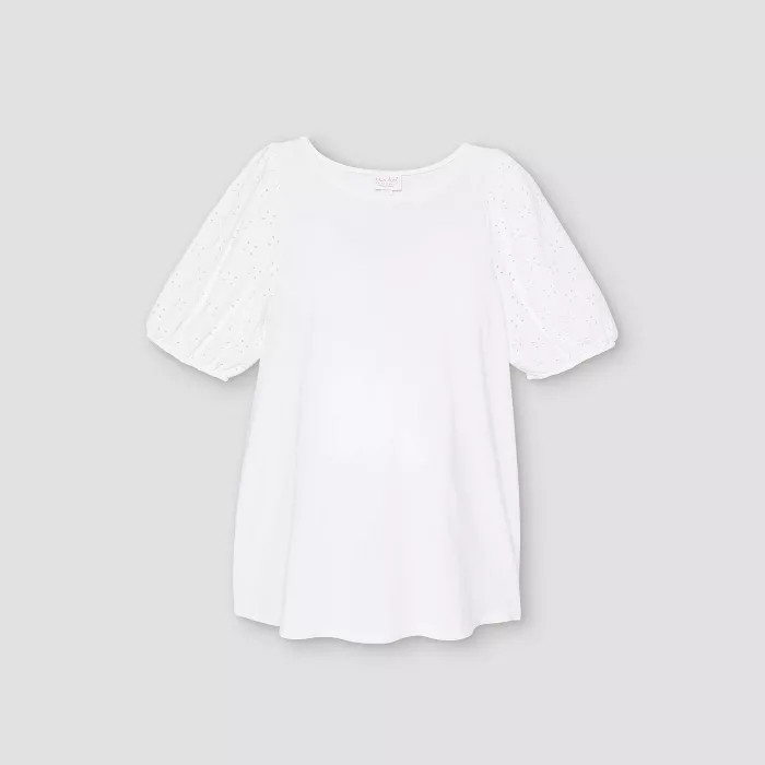 Maternity Eyelet Short Sleeve Knit Blouse - Isabel Maternity by Ingrid & Isabel™ | Target
