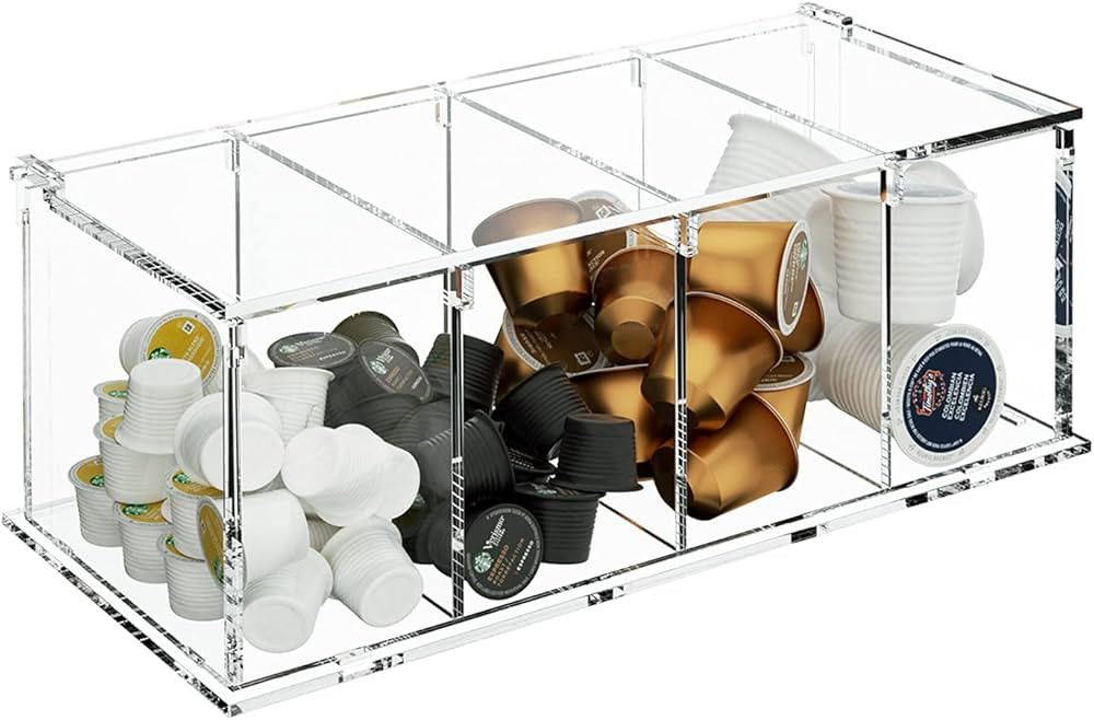 Coffee Capsule Holder Acrylic Box K Cup Holder Coffee Pod Storage Clear 4 Compartment with Lid Or... | Amazon (US)