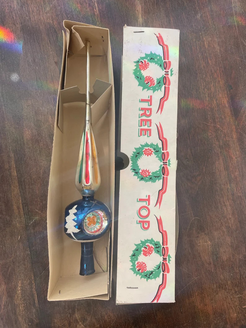 Vintage MCM Hand Blown Mercury Glass Tree Topper Blue Silver - Etsy | Etsy (US)