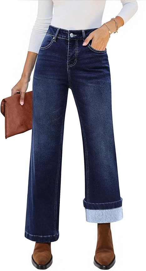 luvamia Flare Jeans for Women Thin Fleece Lined High Waisted Wide Leg Trendy Fall Stretchy Denim ... | Amazon (US)