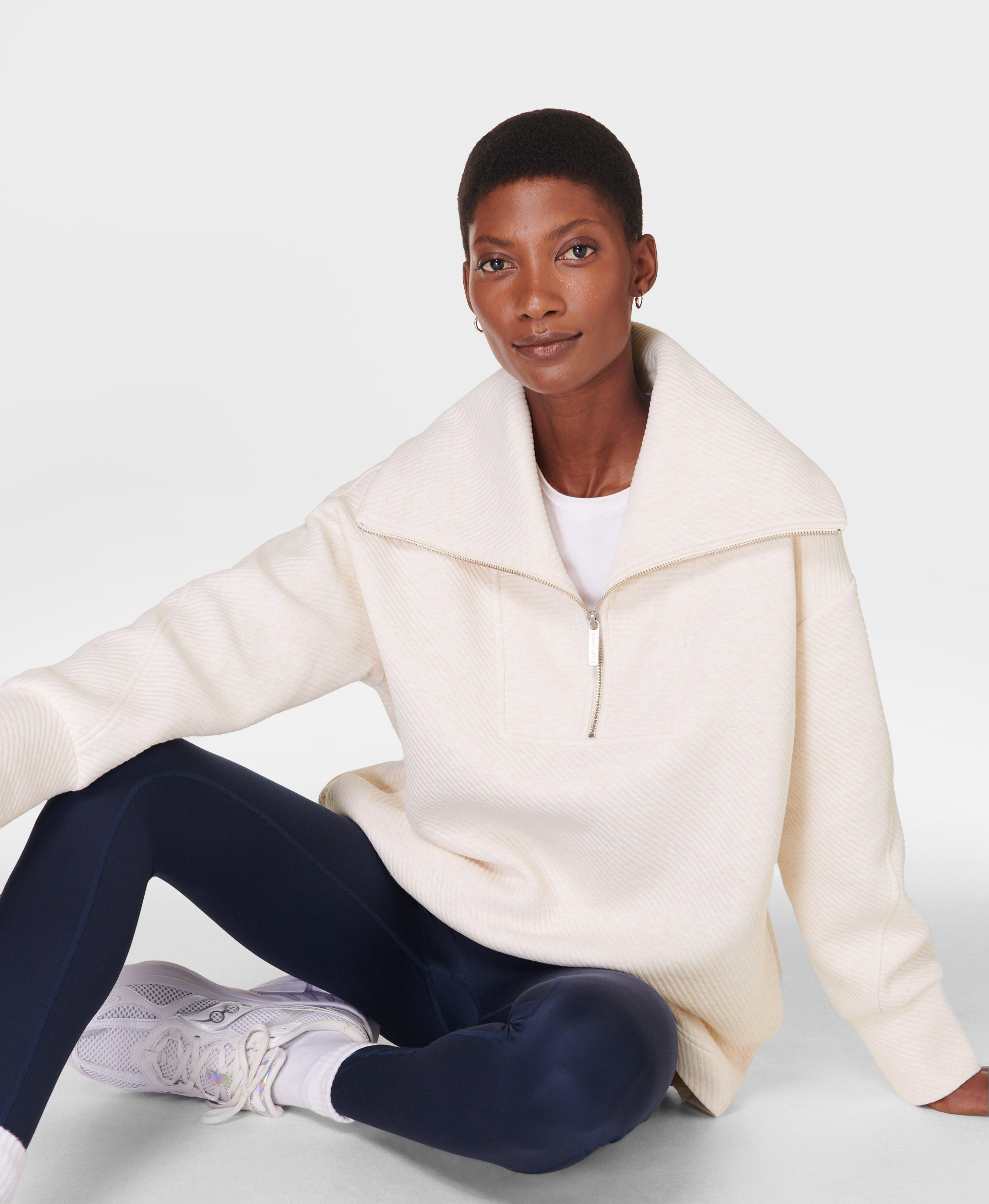 Radiant Half Zip Sweatshirt - Oatmeal Marl | Women's Jumpers + Hoodies | Sweaty Betty | Sweaty Betty UK