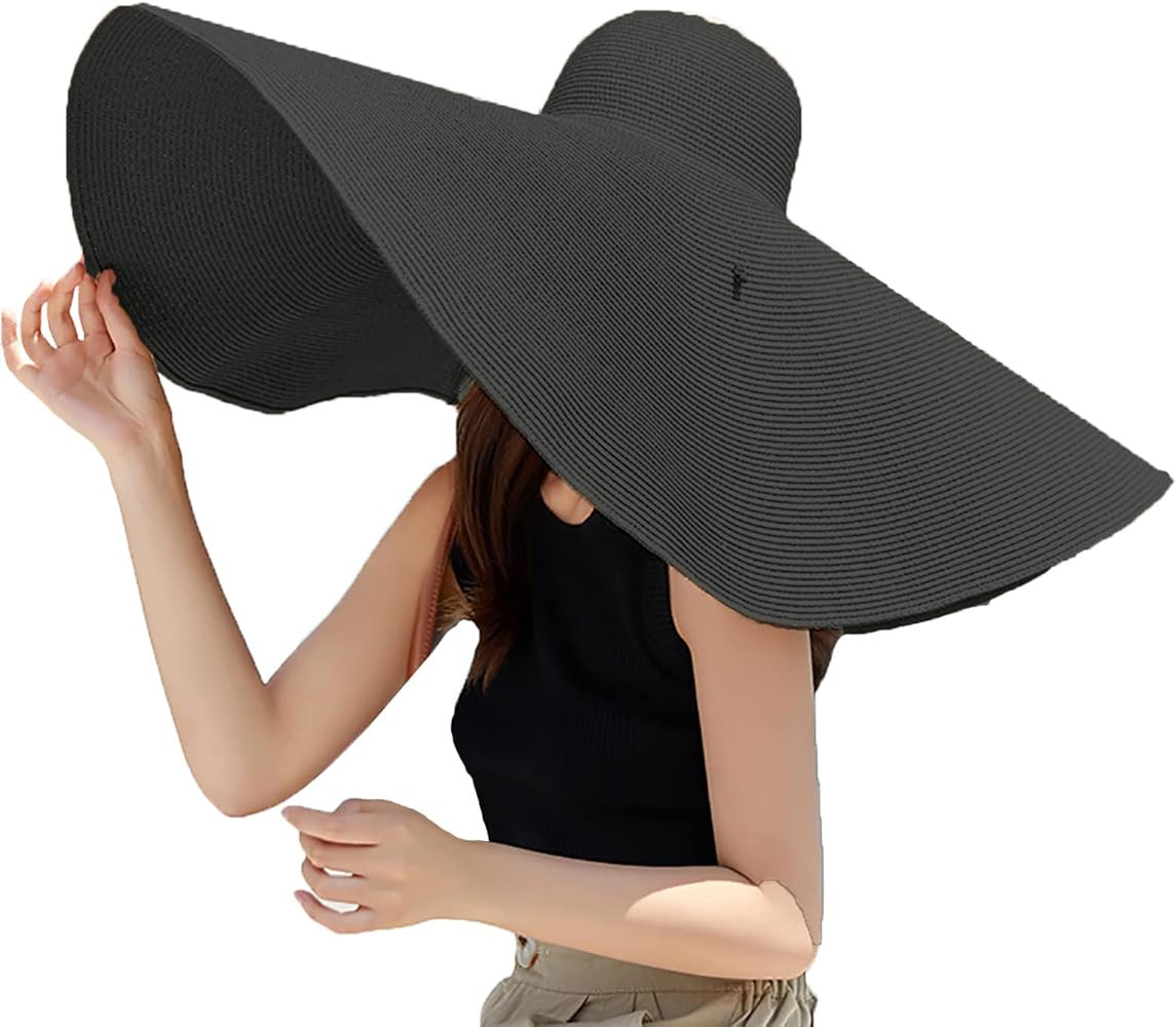 Oversized Beach Straw Hats for Women Extra Large Wide Brim Beach Hat Foldable Roll up Floppy Sun ... | Amazon (US)