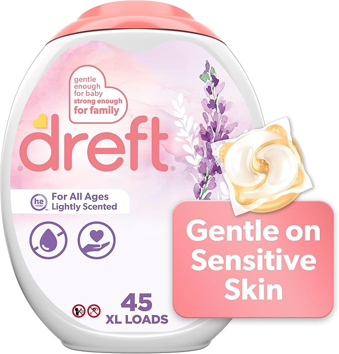 Dreft Laundry Detergent Pacs, HE Compatible, Lightly Scented, Lavender, 45 Count | Amazon (US)