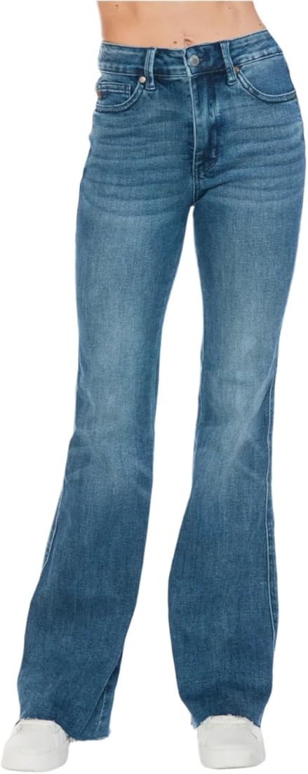 Judy Blue Mid Rise Tummy Control Cut Hem Flare Jeans | Amazon (US)