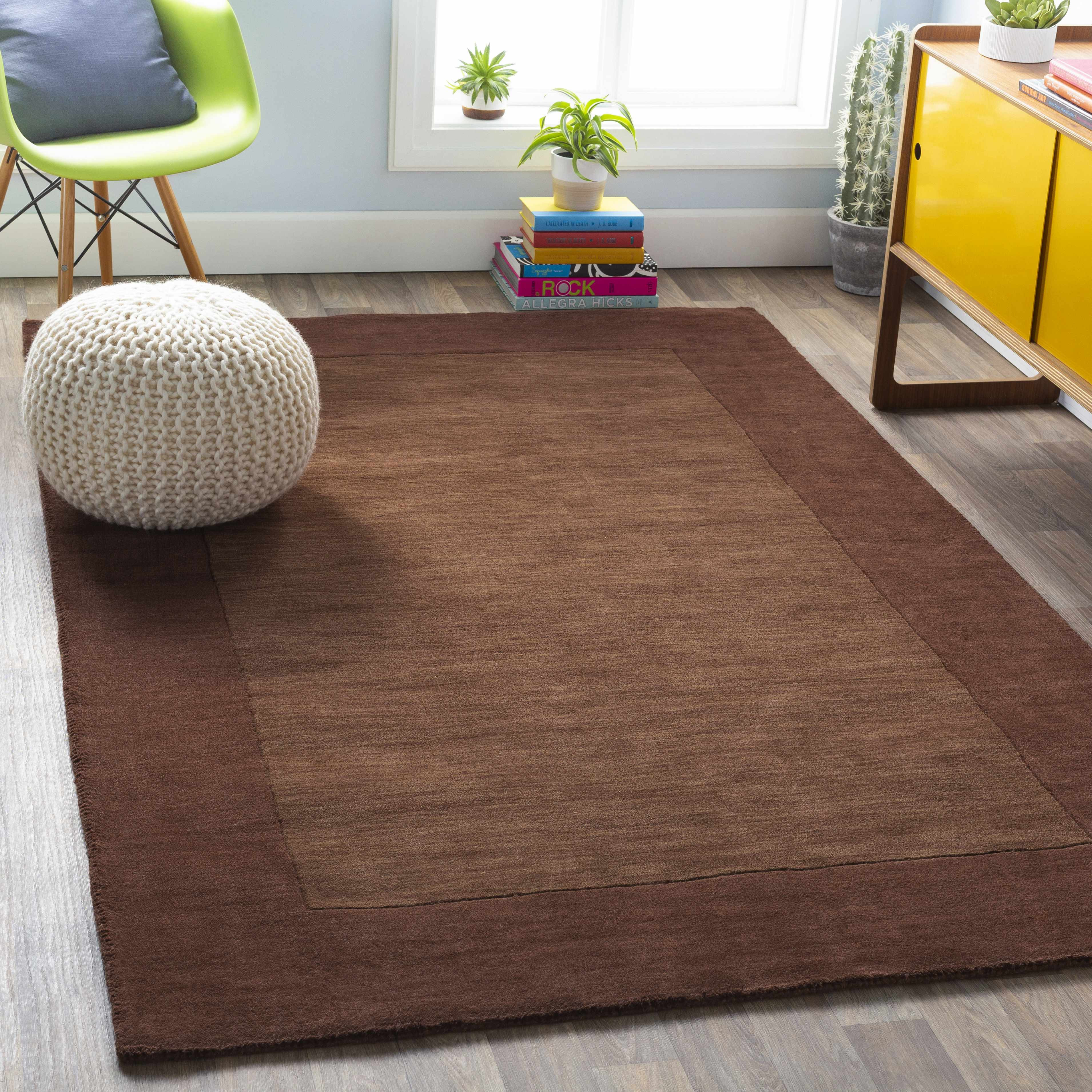 Bordered Solid Brown Wool Rug | Bordered Solid Dark Brown Rug | Boutique Rugs