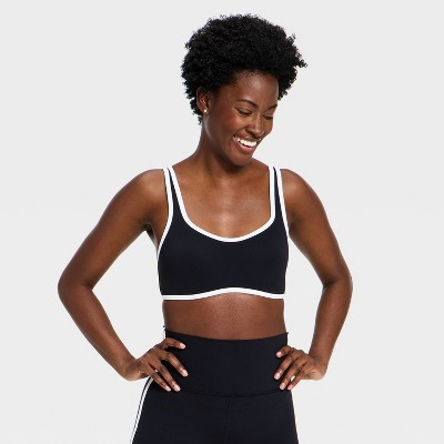 Women's Everyday Soft Light Support Retro Contrast Hem Sports Bra - All In Motion™ Black S | Target
