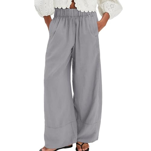 SeeLuNa Linen Pants for Women Cotton Baggy Boho Casual Palazzo Pants Wide Leg Long Lounge Trouser... | Amazon (US)
