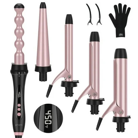 Prizm 5 in 1 Curling Irons for Hair Professional Ceramic Hair Curling Wand with Clips(0.6 to 1.25 ) LED Display Instant Heat Up Rose Pink | Walmart (US)
