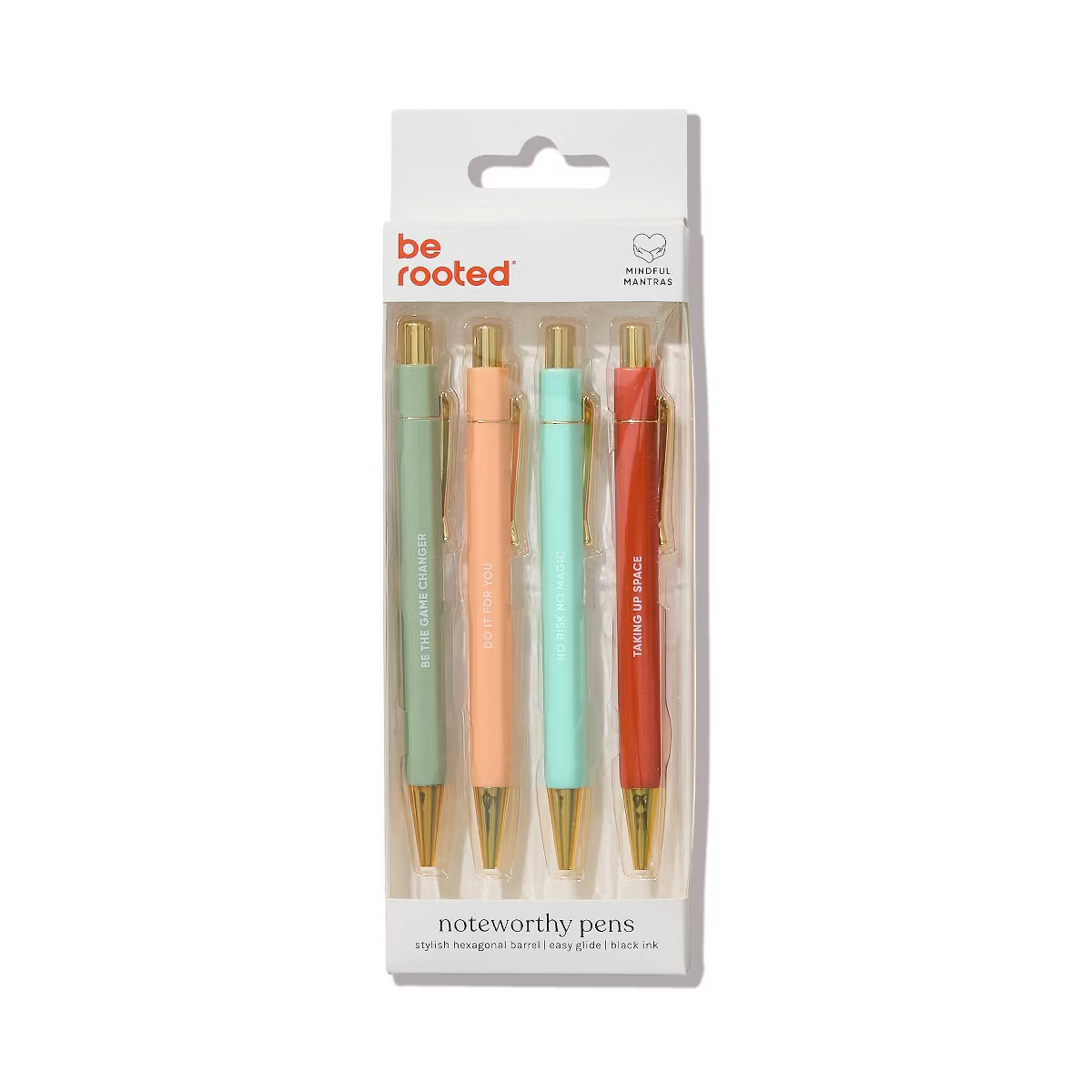 Be Rooted 4pk Ballpoint Pen Black Ink Hexagon Affirmation Sayings | Target