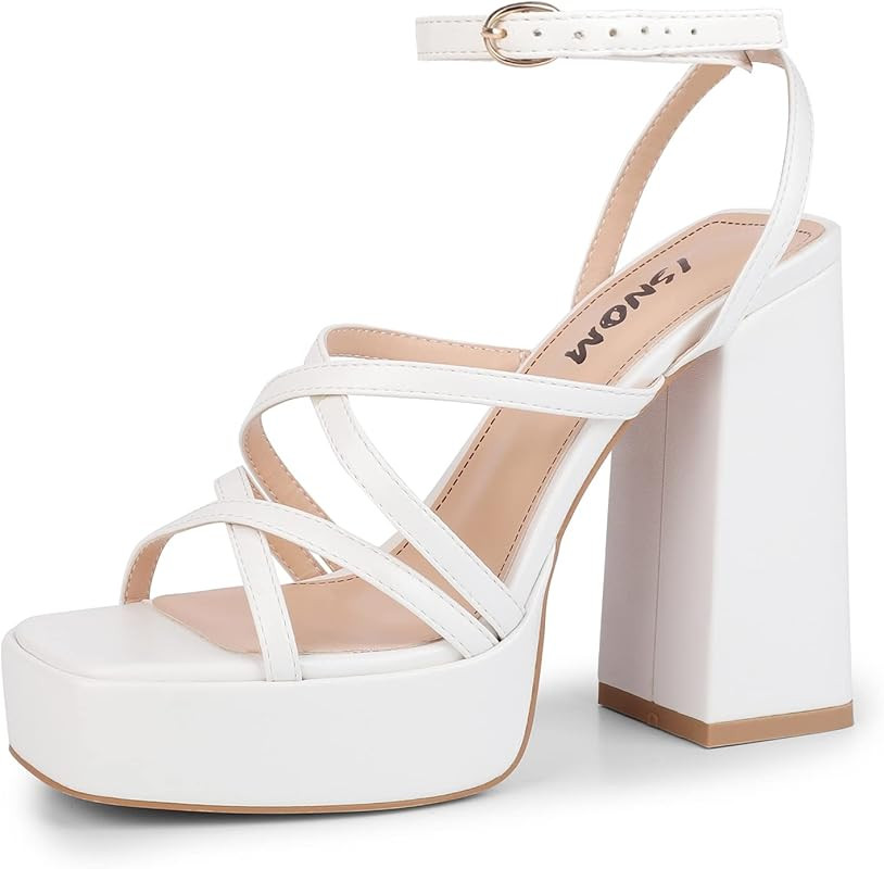 Platform Chunky Heels for Women, Block Heel Sandals with Open Square Toe and Ankle Strap | Amazon (US)