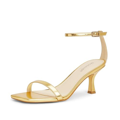 Gold Metallic Heels for Women Sexy Open Toe Kitten Low Heels Prom Summer Wedding Heels for Women Size 6 | Amazon (US)