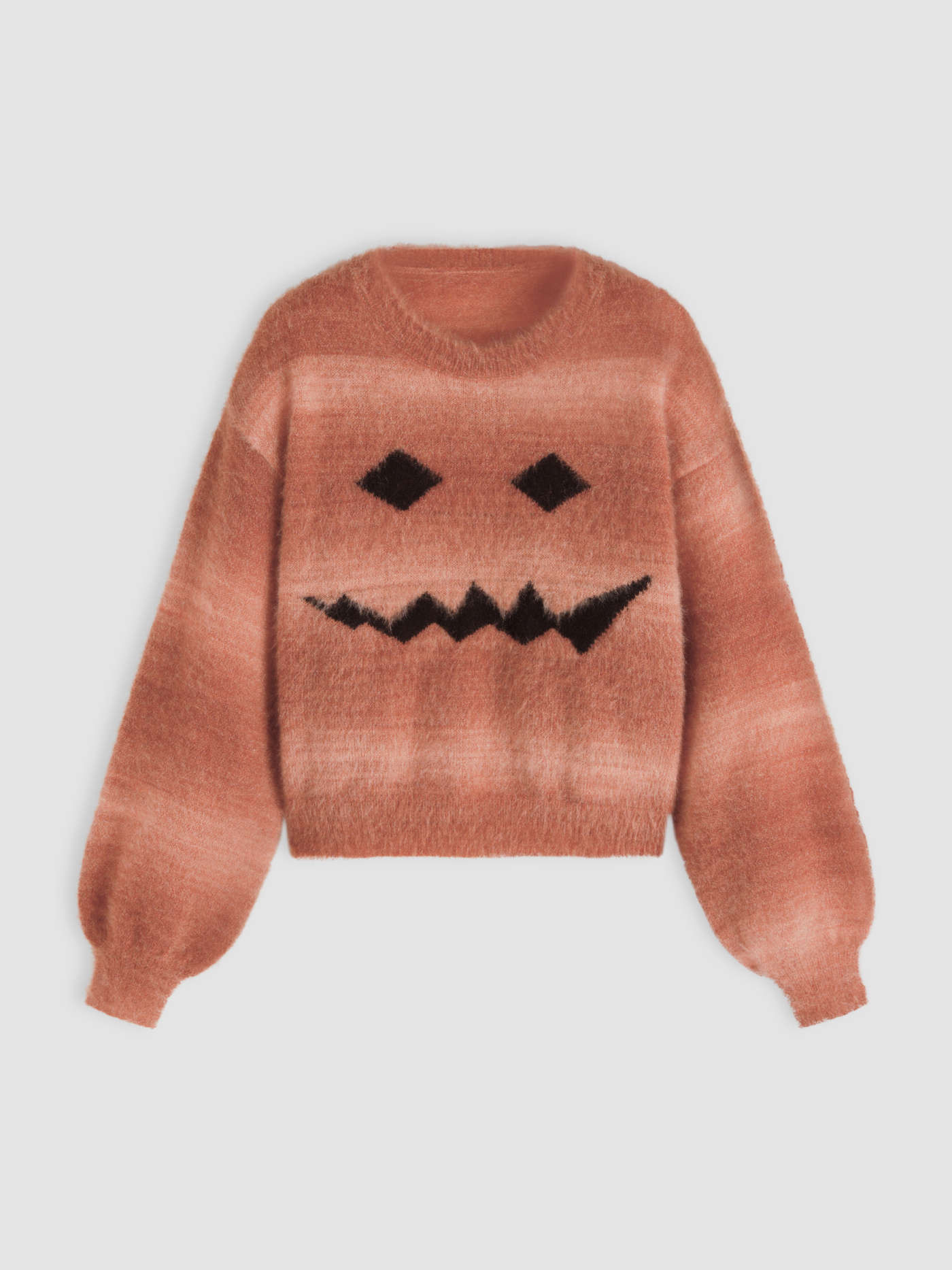 Fuzzy Halloween Round Neck Emoji Long Sleeve Sweater | Cider