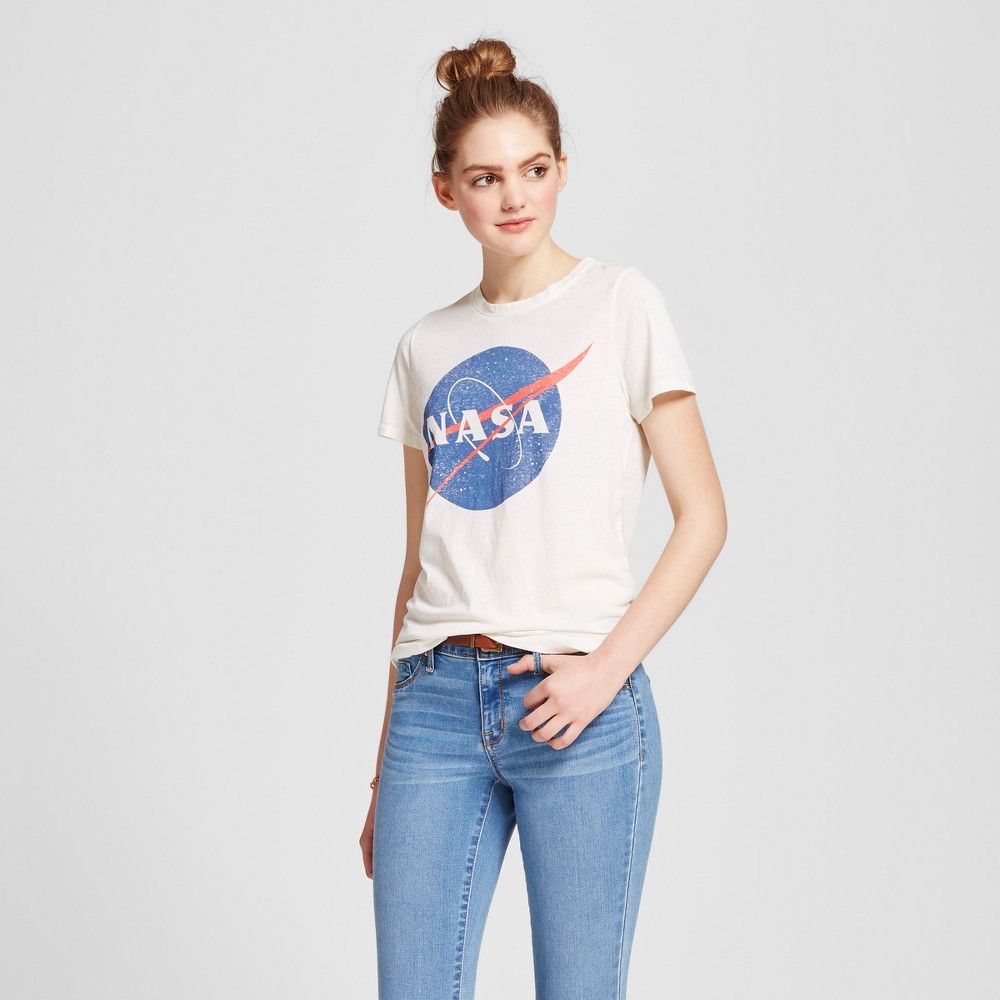 Women's NASA Graphic T-Shirt Cream S - Zoe+Liv (Juniors'), Size: Small, Beige | Target
