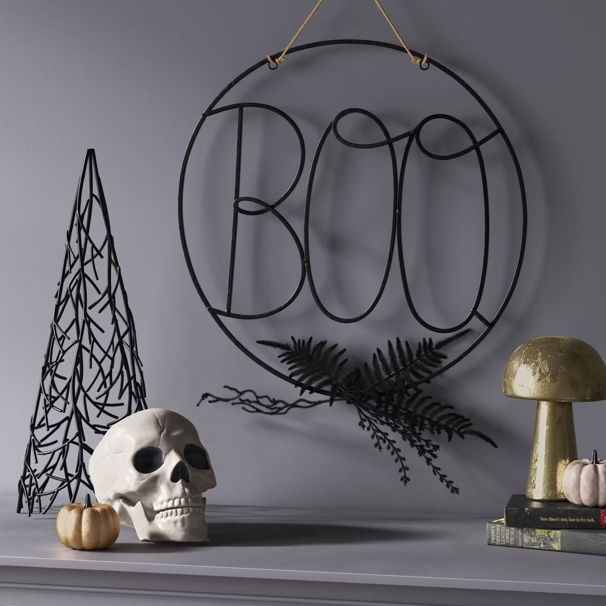 17" Wire Halloween Hoop Wreath BOO - Hyde & EEK! Boutique™: Indoor Decorative Artificial Grass ... | Target