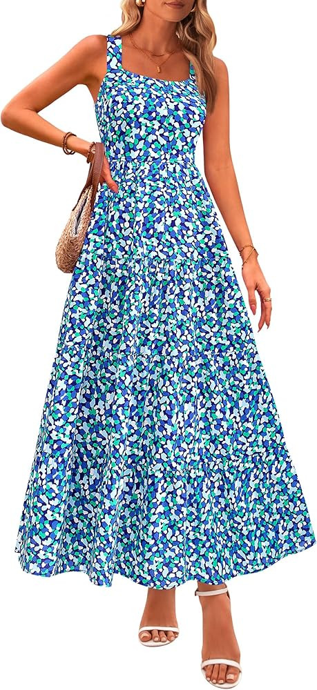 PRETTYGARDEN Women's Summer Floral Maxi Dress Sleeveless Smocked Ruffle Long Flowy Beach Vacation... | Amazon (US)