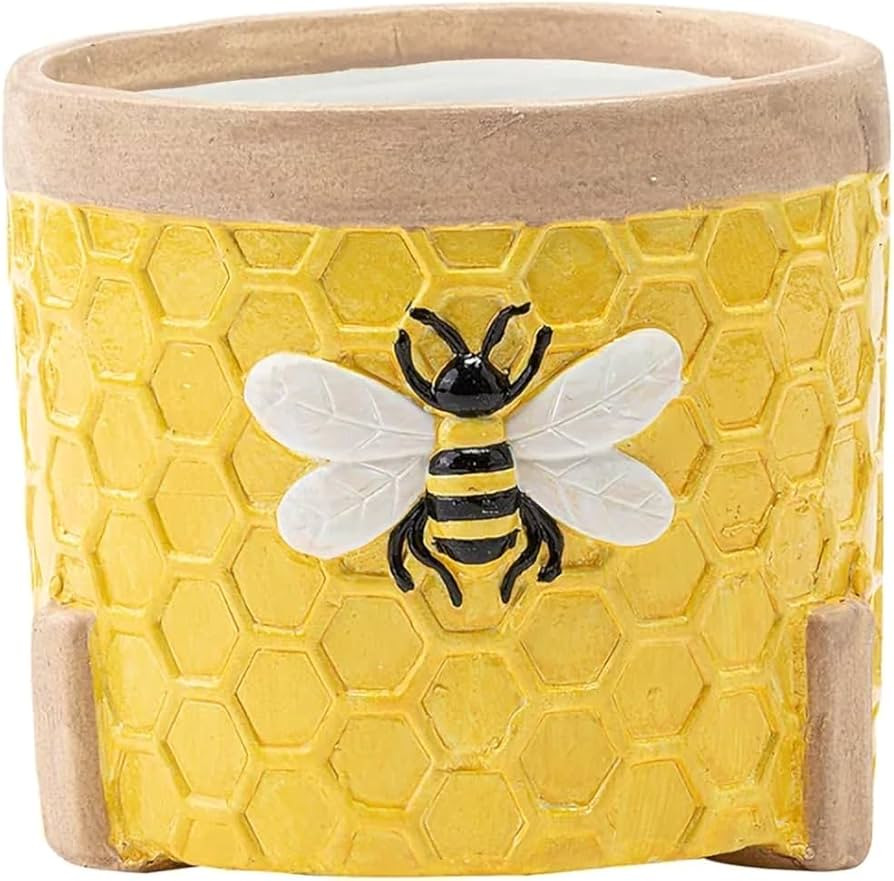 Napco Bumble Bee Honeycomb Design 4.25 x 4.25 x 4 inches Golden Yellow Ceramic Flower Succulent P... | Amazon (US)