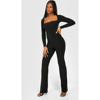 Womens Tall Square Neck Split Hem Jumpsuit - Black - 4 | boohoo (US & Canada)