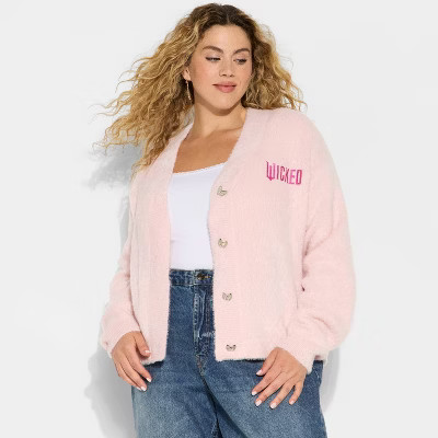Wicked x Katie Kime Women's Logo Graphic Cardigan - Light Pink 3X | Target