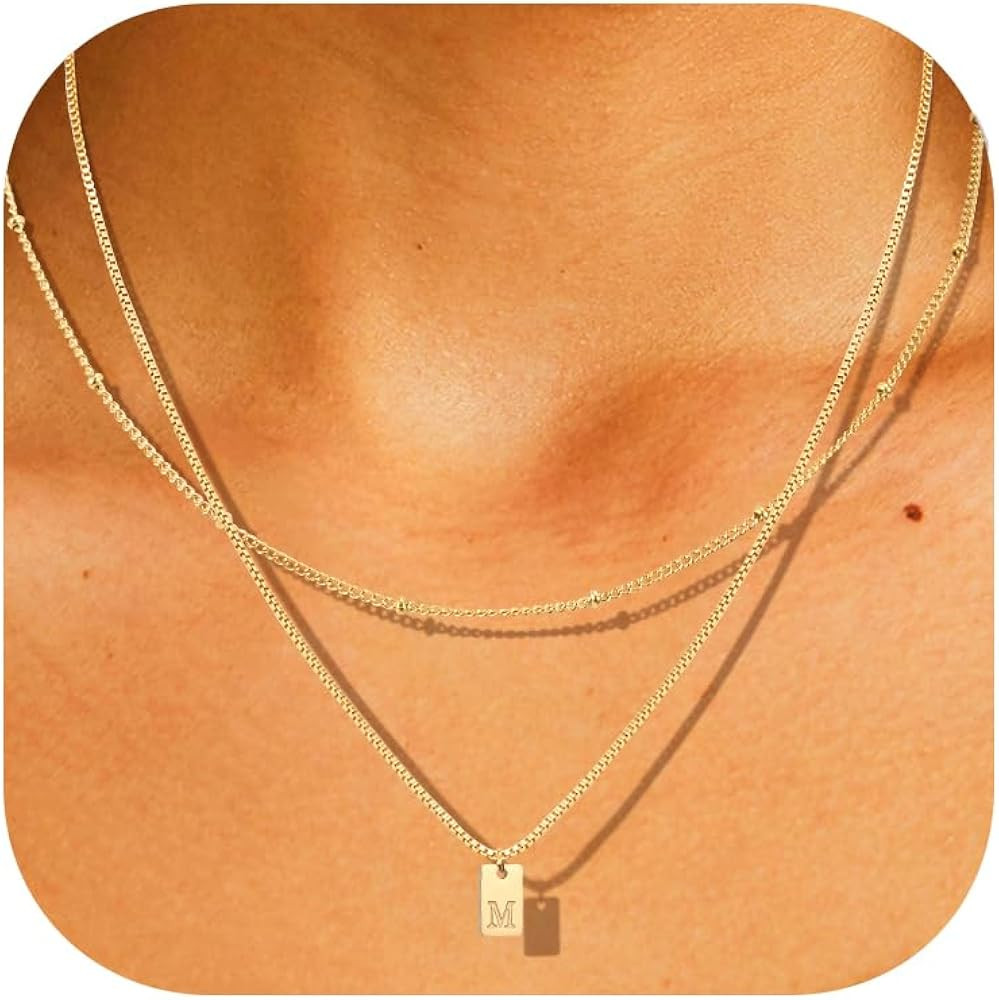 Initial Necklace for Women 14k Gold Plated Layered Letter A-Z Pendant Necklace Choker Chain Tiny ... | Amazon (CA)