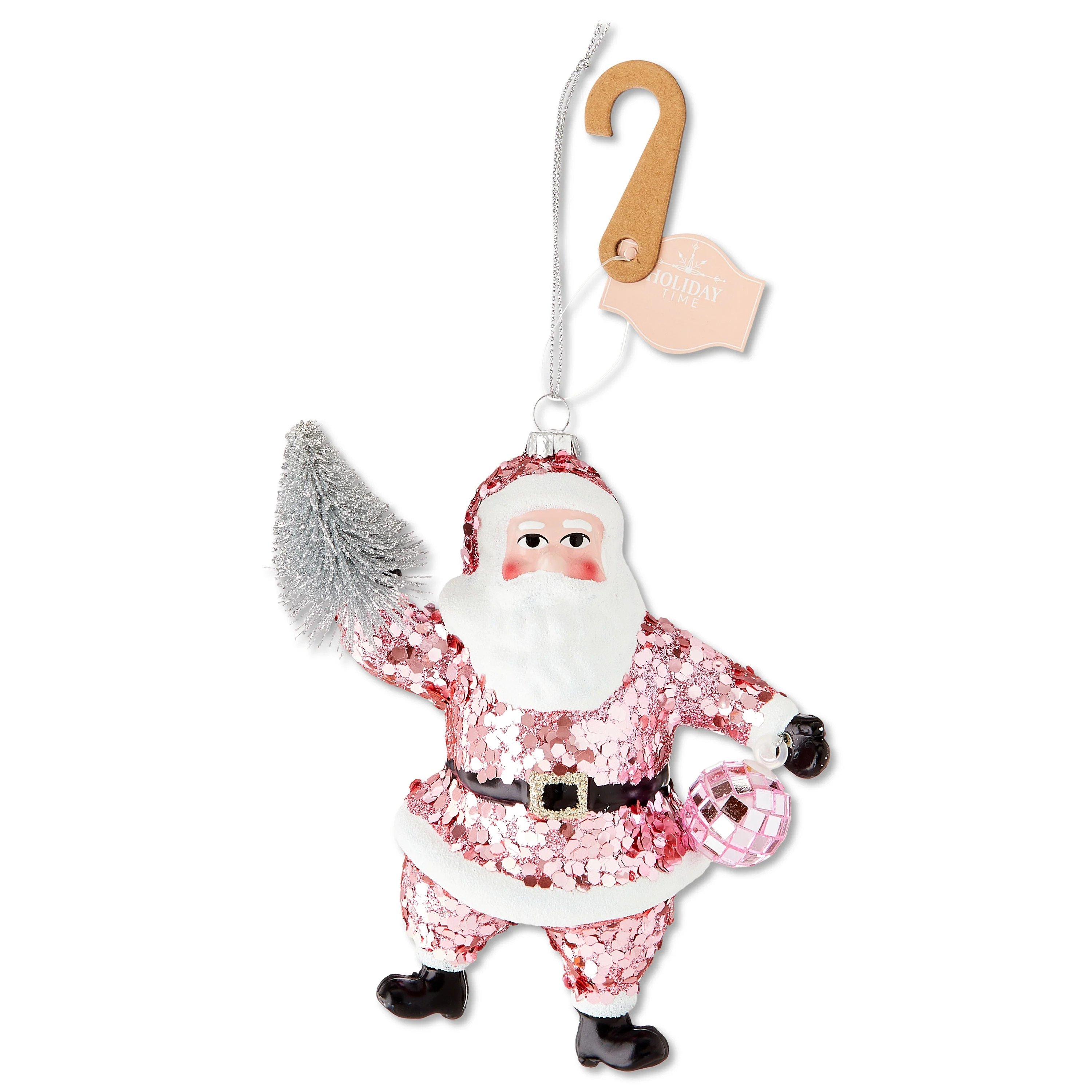 Pink and White Glitter Santa Christmas Ornament, 5.5", by Holiday Time | Walmart (US)