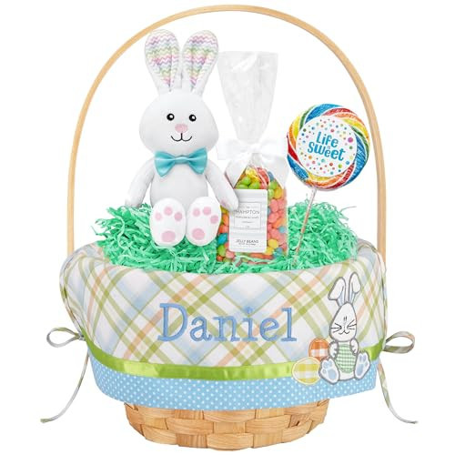 Let's Make Memories Personalized Easter Basket for Kids - For Boys - For Girls - Embroidered Name - Create Your Own - Fillable - Wicker - Easter Basket Stuffers - Large - Blue Bunny Applique | Amazon (US)