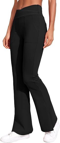 Pinspark Women's Flare Yoga Pants Tummy Control Workout Gym Sweatpants Crossover High Waist Athle... | Amazon (US)