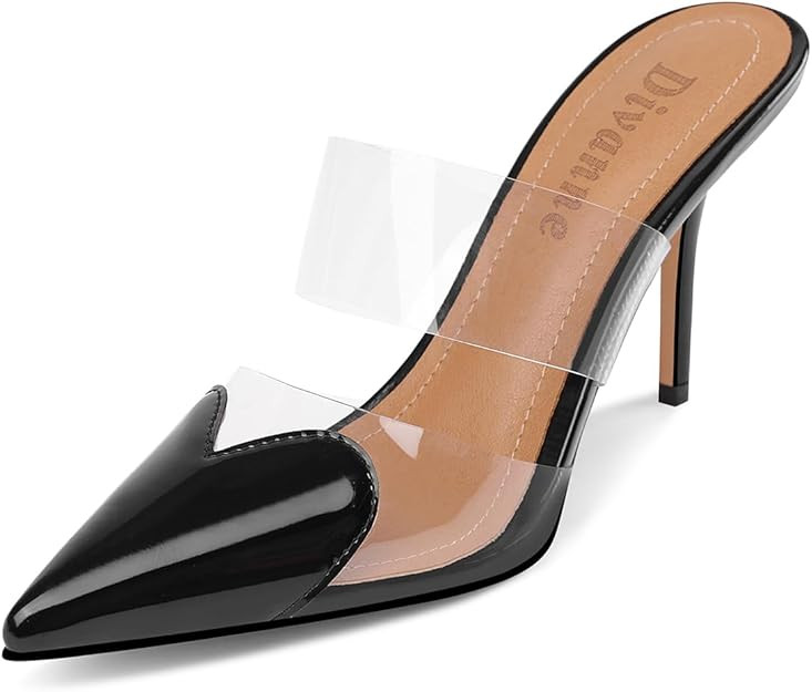 Divanne Women's Heart Heeled Mules Pointed Toe Mule Pumps High Heel Mules Slip On Clear Heeled Sa... | Amazon (US)
