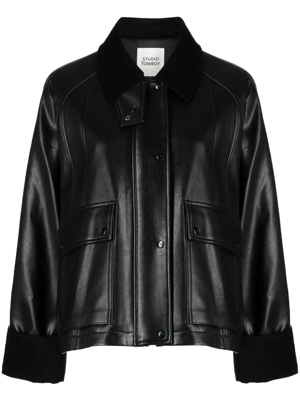 contrasting-collar faux-leather jacket | Farfetch Global