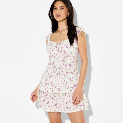 Women's Cap Sleeve Mini A-Line Dress - Wild Fable™ White Floral XXS | Target