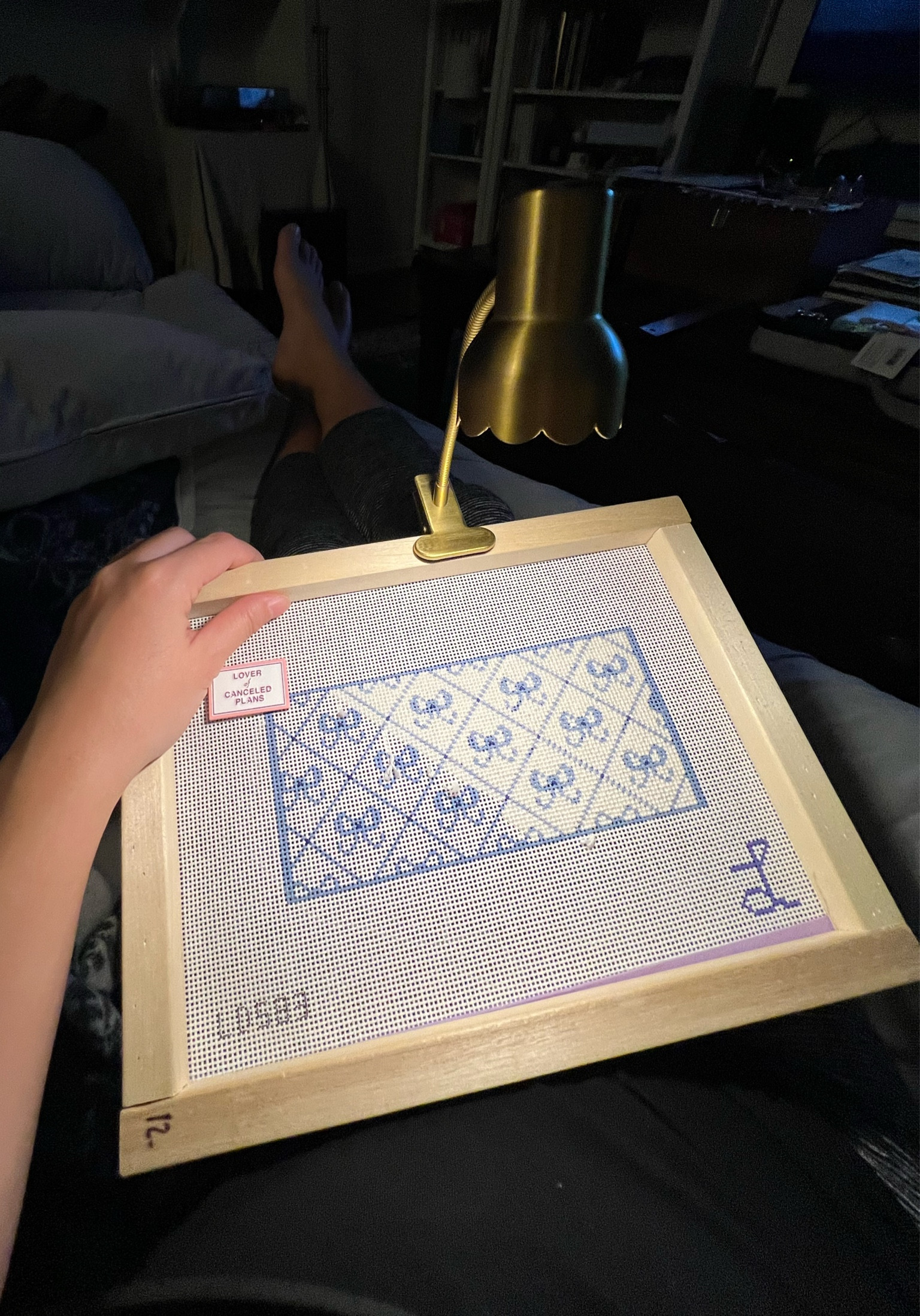 Got this cute little scalloped clip on lamp from target for needlepointing & reading!