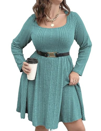 Plus Size Sweater Dress Womens Plus Size A Line Wrap Sweater Dress Sweater Dress in Plus Size Fall Sweater Dress Emerald 2XL | Amazon (US)