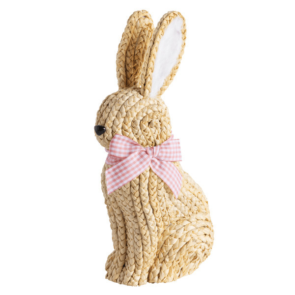Mud Pie Pink Bow Woven Bunny Sitter in Natural | Raffia | Mud Pie
