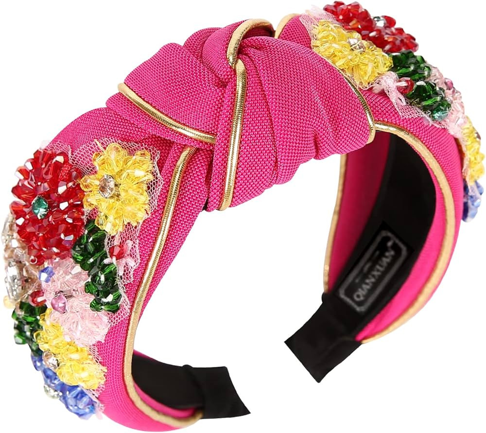 Amazon.com : QIANXUAN Solid Color Wide Headbands For Women Diamond Rhinestone Headbands For Women... | Amazon (US)