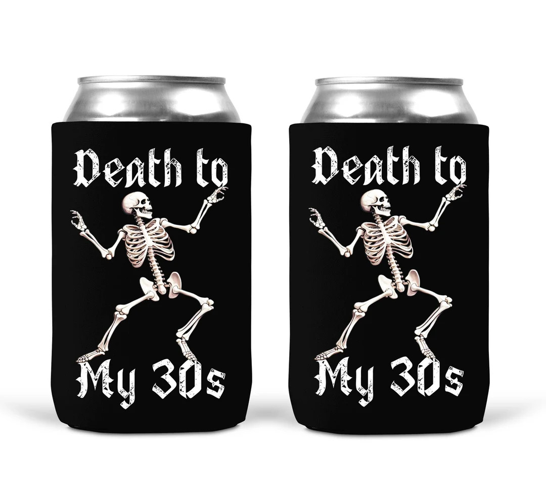 Death to My 30s Gothic Skeleton Can Cooler Sleeves Insulated 12oz Beverage Beer Soda Cover 40th B... | Etsy (US)