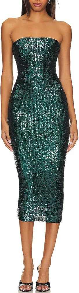 Capuffy Women Strapless Sequin Club Midi Dress Sleeveless Tube High Waist Dress Sparkly Glitter S... | Amazon (US)