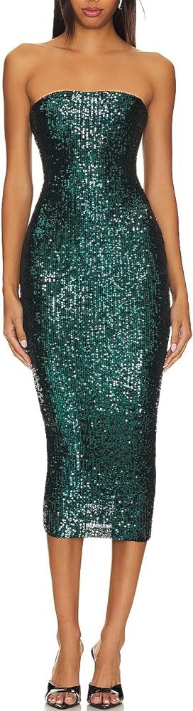 Women Strapless Sequin Club Midi Dress Sleeveless Tube High Waist Dress Sparkly Glitter Sequin Bo... | Amazon (US)