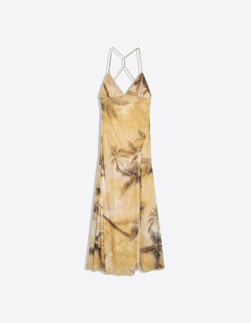 Tulle halterneck midi dress - Long - Women | Bershka UK