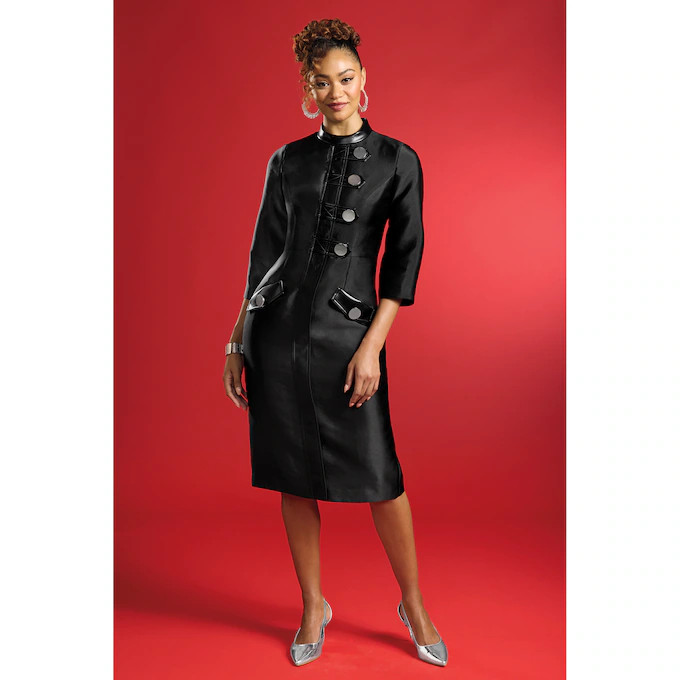 Athena Women's Sheath Dress with High Collar and Big Buttons | Ashro