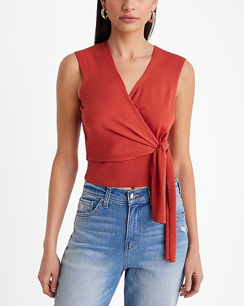 Surplice Tie Waist Sweater Tank | Express