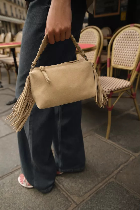 MINI SPLIT SUEDE FRINGED BAG | Zara UK