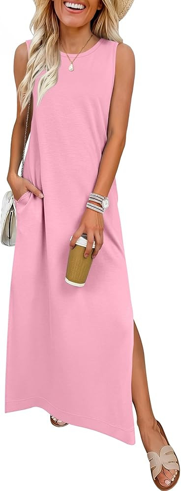 ANRABESS Women Summer Casual Sleeveless Maxi Sundress Beach Tank Dresses Pockets Travel Vacation ... | Amazon (US)