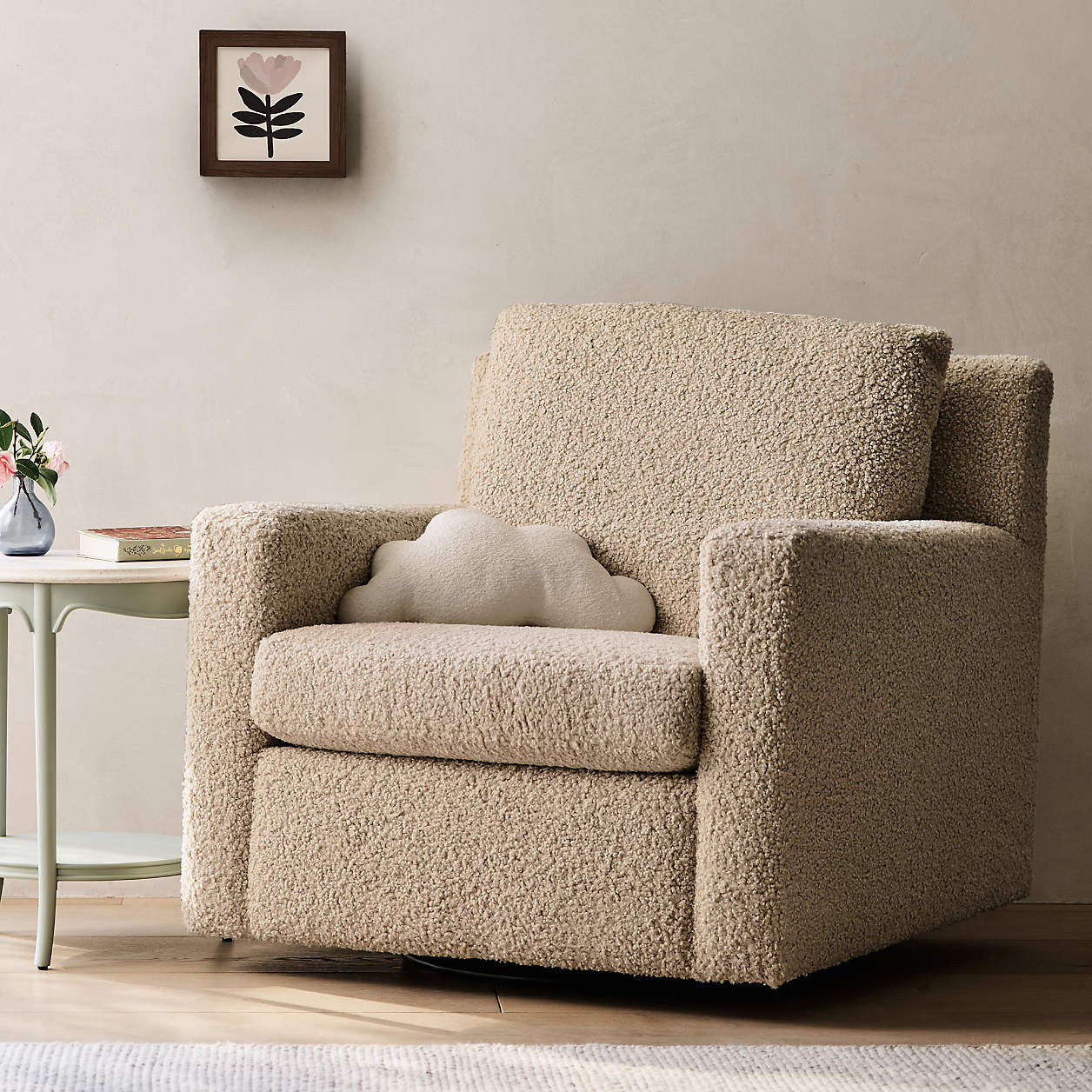 Murray Beige Sherpa Nursery Swivel Glider Chair | Crate & Kids | Crate & Barrel